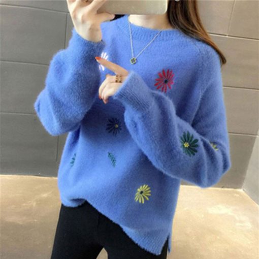 Women’s New Winter Knitted SweatersTopsvariantimage1New-Winter-Knit-Sweater-Pullover-Women-Fashion-Imitation-Mink-Velvet-Cashmere-Print-Loose-Clothes-Korean-White