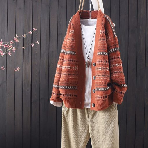 New All-Match Loose Knitted Cardigan Casual SweatersTopsvariantimage22022-spring-and-autumn-fashion-new-products-all-match-loose-V-neck-long-sleeved-knitted-cardigan