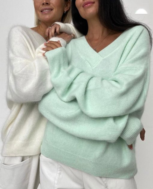 Women’s New Casual Loose V-Neck Basic Knitted SweatersTopsvariantimage2Blessyuki-Soft-Cashmere-Sweater-Women-2022-New-Casual-Loose-V-Neck-Basic-Knitted-Pullovers-Female-Korean