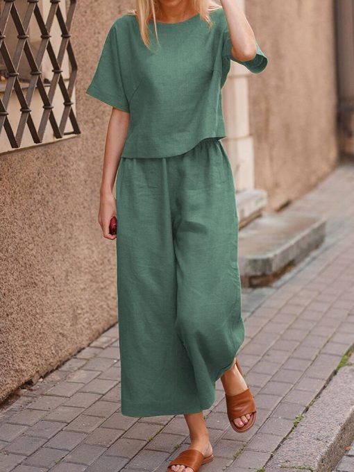 Women’s Casual Summer Loose Two Piece SetsDressesvariantimage2Cotton-Linen-Suits-Women-Casual-Summer-Suits-For-Women-Tops-And-Pants-Suits-Loose-Two-Piece