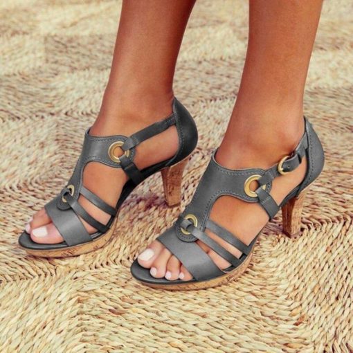 Roman Slipper Open Toe Pointed Leather Black Heels Outdoor Leisure Summer Sandals Women 2022 Sandalias De Verano Para Mujer