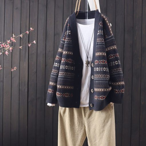 New All-Match Loose Knitted Cardigan Casual SweatersTopsvariantimage32022-spring-and-autumn-fashion-new-products-all-match-loose-V-neck-long-sleeved-knitted-cardigan