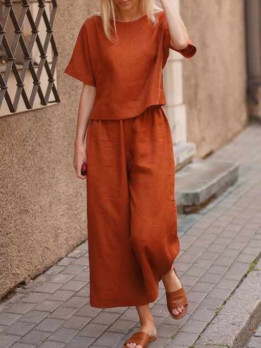 Women’s Casual Summer Loose Two Piece SetsDressesvariantimage3Cotton-Linen-Suits-Women-Casual-Summer-Suits-For-Women-Tops-And-Pants-Suits-Loose-Two-Piece