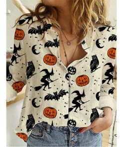 Women’s Pumpkin Bat Print Turn Down Collar Loose Halloween BlousesTopsvariantimage3Halloween-Blouse-Women-Pumpkin-Bat-Print-Turn-Down-Collar-Loose-Shirt-Tops-Autumn-Gothic-Long-Sleeve