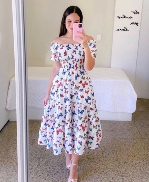 Sexy Off Shoulder Butterfly Rainbow Floral Print Dress – Miggon