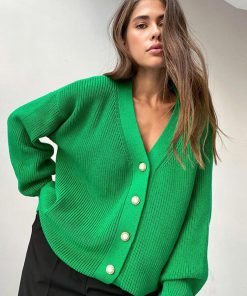 Women’s V-Neck Solid Elegant Cardigan SweatersTopsvariantimage3Women-V-Neck-Solid-Sweater-Cardigan-Elegant-Long-Sleeve-Single-breasted-Sweaters-2022-Autumn-Winter-Female