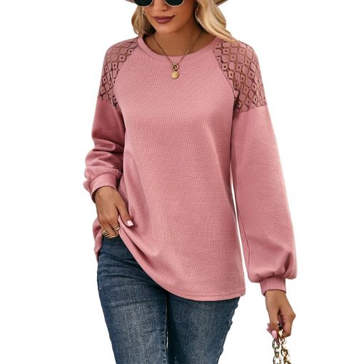 Women’s Autumn Winter Casual Lace TopsTopsvariantimage42022-Women-s-Autumn-and-Winter-Casual-Tops-Lace-O-neck-Long-Sleeve-T-shirt-New