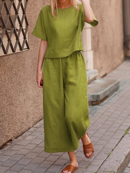Women’s Casual Summer Loose Two Piece SetsDressesvariantimage4Cotton-Linen-Suits-Women-Casual-Summer-Suits-For-Women-Tops-And-Pants-Suits-Loose-Two-Piece