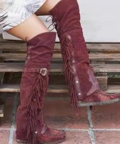 Women’s Fashion Bohemia Knee-length BootsBootsvariantimage4Fashion-Bohemia-Knee-length-Women-Boots-Ethnic-Personality-High-Boots-Tassels-Faux-Suede-Boots-Girl-Flat