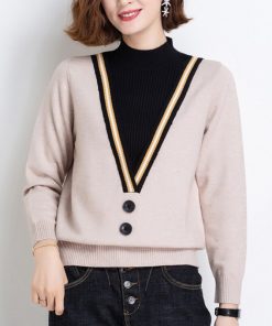 Women’s New Fake Two-Piece SweatersTopsvariantimage4New-Fake-Two-piece-Women-Sweater-2022-Autumn-Winter-Half-High-Collar-Long-Sleeve-Pullovers-Top