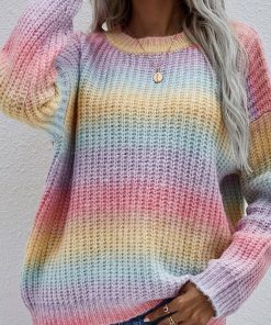 Women’s Rainbow Striped Knitwear SweatersTopsvariantimage4Rainbow-Striped-Knitwear-Sweater-Crew-Neck-Casual-Women-Pullovers-Sweaters-Female-Long-Sleeve-Colourful-Jumper-Top