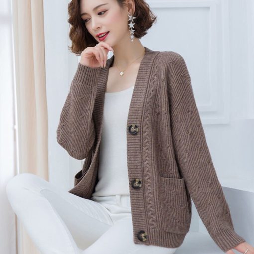 Women’s Korean Style Single Breasted Knitted SweatersTopsvariantimage4Vintage-Short-Sweater-Cardigan-Women-Korean-Style-Single-Breasted-Knitted-Coat-Chic-screw-thread-knitwear-Solid