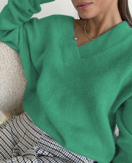 Women’s New Casual Loose V-Neck Basic Knitted SweatersTopsvariantimage5Blessyuki-Soft-Cashmere-Sweater-Women-2022-New-Casual-Loose-V-Neck-Basic-Knitted-Pullovers-Female-Korean