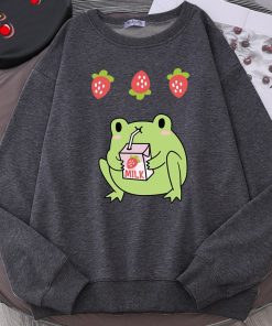 Embroidery Frog Oversized Sweatshirt Men And Women's Hoodies Harajuku Warm Pullover Womens Korean Style Hoodie 2022 Springtime