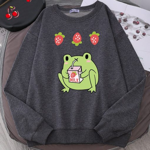 Embroidery Frog Oversized Sweatshirt Men And Women's Hoodies Harajuku Warm Pullover Womens Korean Style Hoodie 2022 Springtime