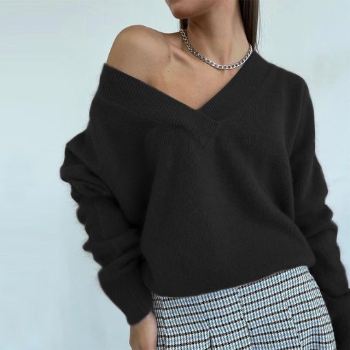 Women’s New Casual Loose V-Neck Basic Knitted SweatersTopsvariantimage9Blessyuki-Soft-Cashmere-Sweater-Women-2022-New-Casual-Loose-V-Neck-Basic-Knitted-Pullovers-Female-Korean