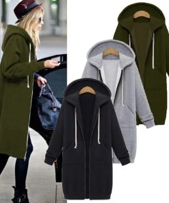 Autumn Casual Women Long Hoodies Sweatshirt Coat Zip Up Outerwears Hooded Jacket for Female Work Wear Plus Size S-5XL