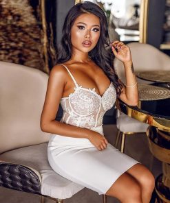Bandage Dress for Women 2021 Summer White Party Dress Lace Black Red Sexy Bodycon Dress Wedding Evening Club Outfits