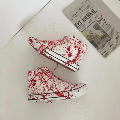 Blood Graffiti Canvas Shoes Punk Street Ladies Multiple Colour Graffiti Sneakers Shoes Spring Ins Unisex Women Vulcanized Shoes