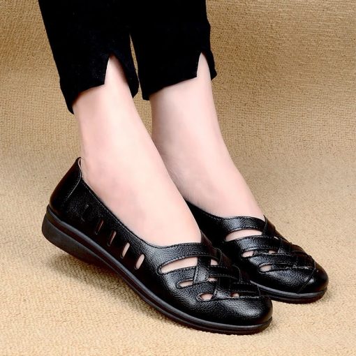 Breathable Flats Female Shoes Summer 2021 New Arrival Genuine Leather Flats Woman Leather Loafers Mom Casual Shoes Women Sneaker