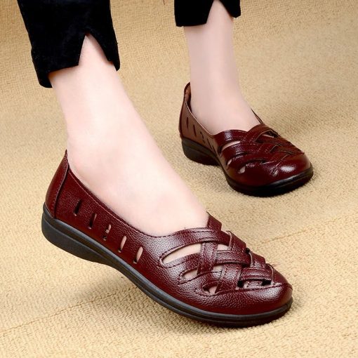 Breathable Flats Female Shoes Summer 2021 New Arrival Genuine Leather Flats Woman Leather Loafers Mom Casual Shoes Women Sneaker