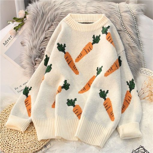 Knitted Sweater Women Carrot Pattern Long Sleeve Pullover Loose Blue Beige Sweater Jumper 2022 Autumn Winter Turtleneck