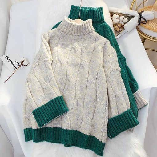 Sweater Women Solid Turtleneck Pullover Thick Sweaters 2021 New Winter Clothes Harajuku Vintage Jumper Loose Top
