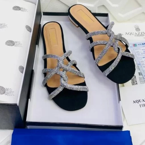 Fashion Flip Flops Women' Slippers 2021 Diamond Strip Flat with Summer Party Shoes Woman Outside Wear Comfort Female Slides