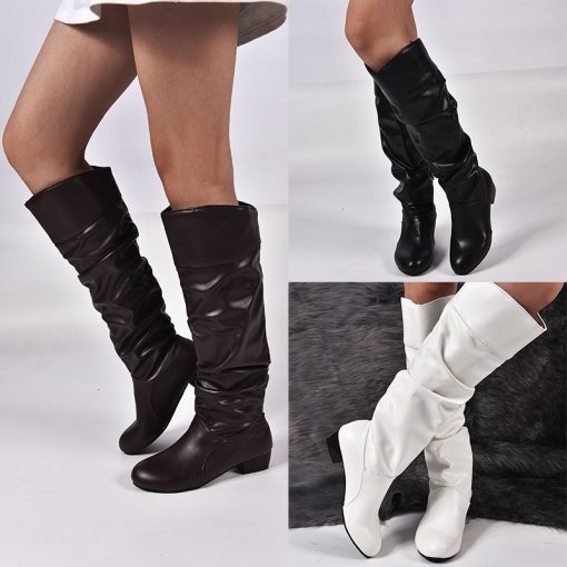 Fashion Shoes Womens Knee High Boots Winter Knee High Boots High Tube Flat Heels Riding Boots Outside White Shoes