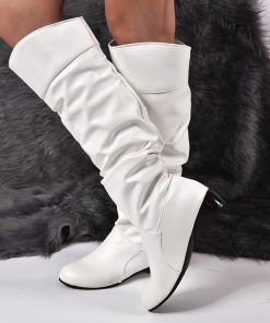Fashion Shoes Womens Knee High Boots Winter Knee High Boots High Tube Flat Heels Riding Boots White Shoes