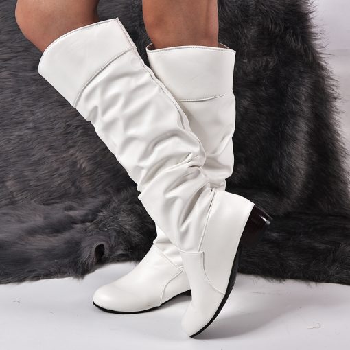 Fashion Shoes Womens Knee High Boots Winter Knee High Boots High Tube Flat Heels Riding Boots White Shoes