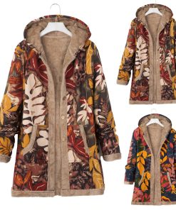 Fashion Women Winter Warm Thick Hooded Jacket Floral Print Hoody Vintage Oversize Coats Winter Padded Jacket Women Parkas