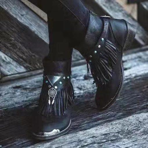 Ladies Fringed Ankle Boots Fall/winter Women Shoes New Style Roman Large Size Women Boots Casual Flat-bottomed Roman Women Boots
