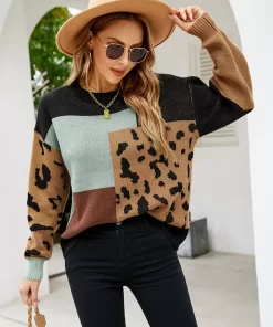 Ladies Leopard Patchwork Oversize Loose Autumn Winter Sweater Women Top Knitted Jumper Pullovers Women Sweaters Female.jpg