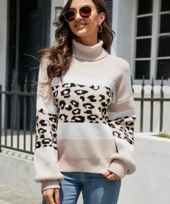 Ladies Leopard Patchwork Oversize Loose Autumn Winter Sweater Women Tops Knitted Jumper Pullovers Sweaters Female Pull.jpg