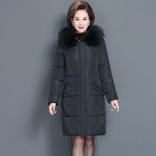 Middle-aged mother Winter Coat Thicken Slim Cotton padded Jacket Windproof Loose Female Warm Fur collar Hooded Parkas Outwear