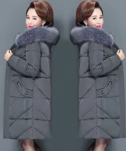 Middle-aged mother Winter Coat Thicken Slim Cotton padded Jacket Windproof Loose Female Warm Fur collar Hooded Parkas Outwear