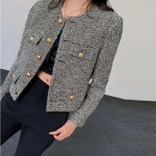 New Autumn Winter Korean Women's Single Breasted Brand Luxury Chic Tweed Woolen Coat Retro Suit Jacket Top Casaco Outwear