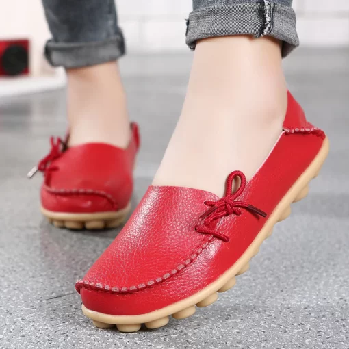 New Moccasins Women Flats 2022 Autumn Woman Loafers Genuine Leather Female Shoes Slip On Ballet Bowtie.jpg 640x640 2