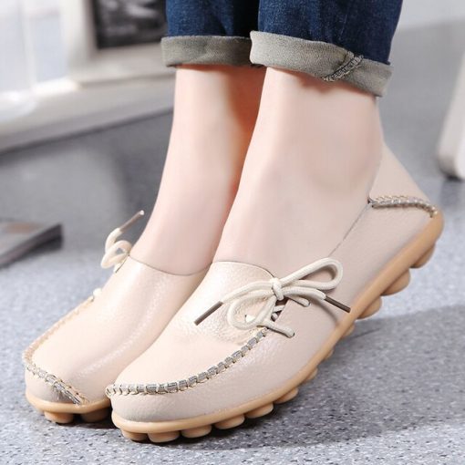New Moccasins Women Flats 2022 Autumn Woman Loafers Genuine Leather Female Shoes Slip On Ballet Bowtie.jpg 640x640