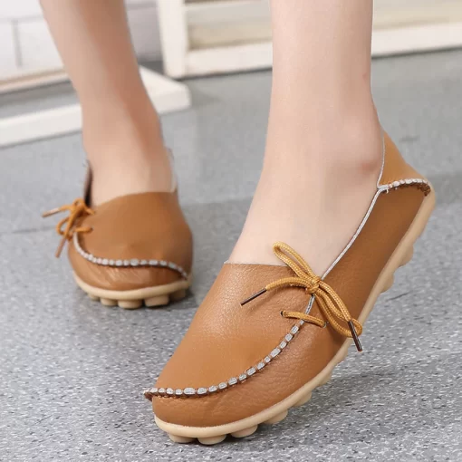 New Moccasins Women Flats 2022 Autumn Woman Loafers Genuine Leather Female Shoes Slip On Ballet Bowtie.jpg 640x640