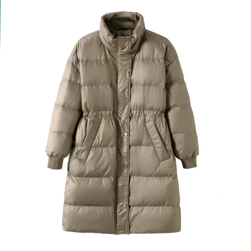 New Winter Stand Collar Long Women White Duck Down Jacket Female Loose Windproof JACKET