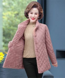 Winter Jacket Plus Velvet Padded Coat Middle-Aged Women Stand-up Collar Wadded Jackets Thick Warm Short Outwear
