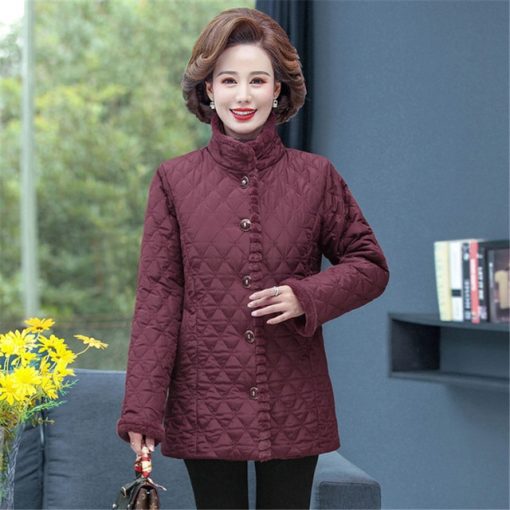 Winter Jacket Plus Velvet Padded Coat Middle-Aged Women Stand-up Collar Wadded Jackets Thick Warm Short Outwear