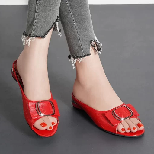 PU Leather Butterfly knot Women Slippers Fashion Non Slip Summer Sandals Elegant Peep Toe Luxury Slip On Designer Slide