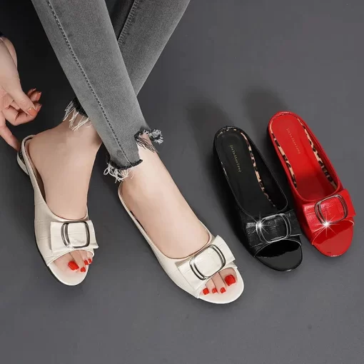 PU Leather Butterfly knot Women Slippers Fashion Non Slip Summer Sandals Elegant Peep Toe Luxury Slip On Designer Slides