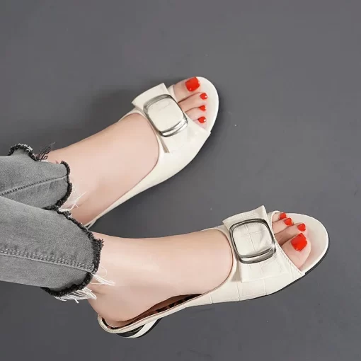 PU Leather Butterfly knot Women Slippers Fashion Non Slip Summer Sandals Elegant Peep Toe Luxury Slip On Designer Slidess