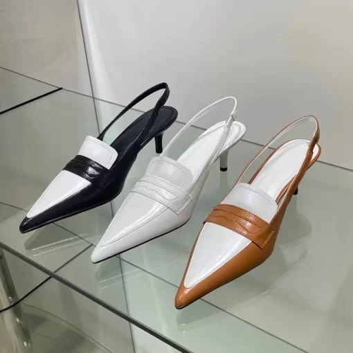 Spring New Brand Woman Slingback Shoes Fashion Mix Color Ladies Elegant Med Heel Pointed Toe Slip On Sandal Mules Shoe