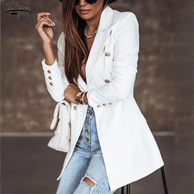 Spring New Thin Women Fashion White Black Blazers and Jackets 2022 Chic Button Office Suit Coat Ladies Elegant Outwear