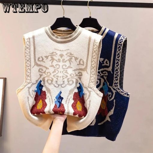 Sweater Vest V-neck Argyle Crop Tops Chic Preppy Style Knitted Students Harajuku Vintage Streetwear Slim Leisure Fashion Women